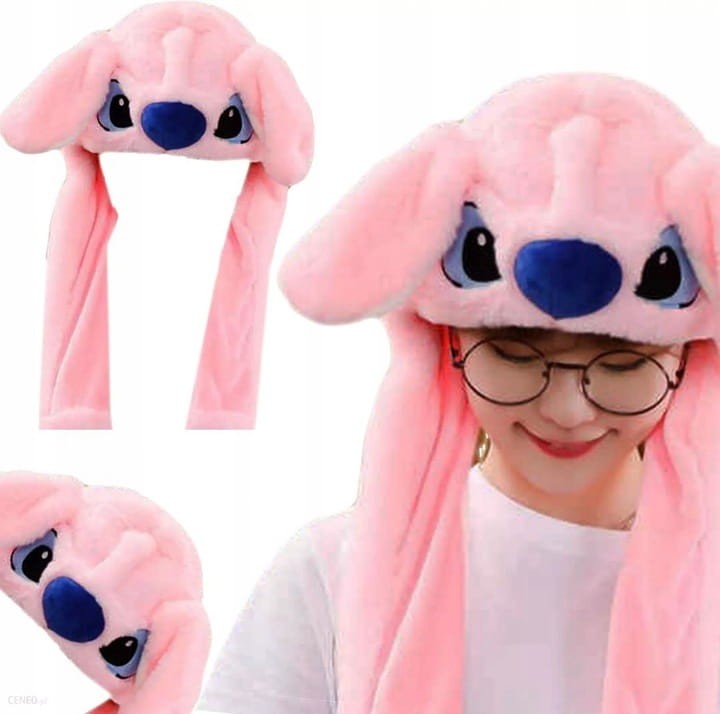 czapka lilo and stitch różowa z ruchomymi uszami swiecąca